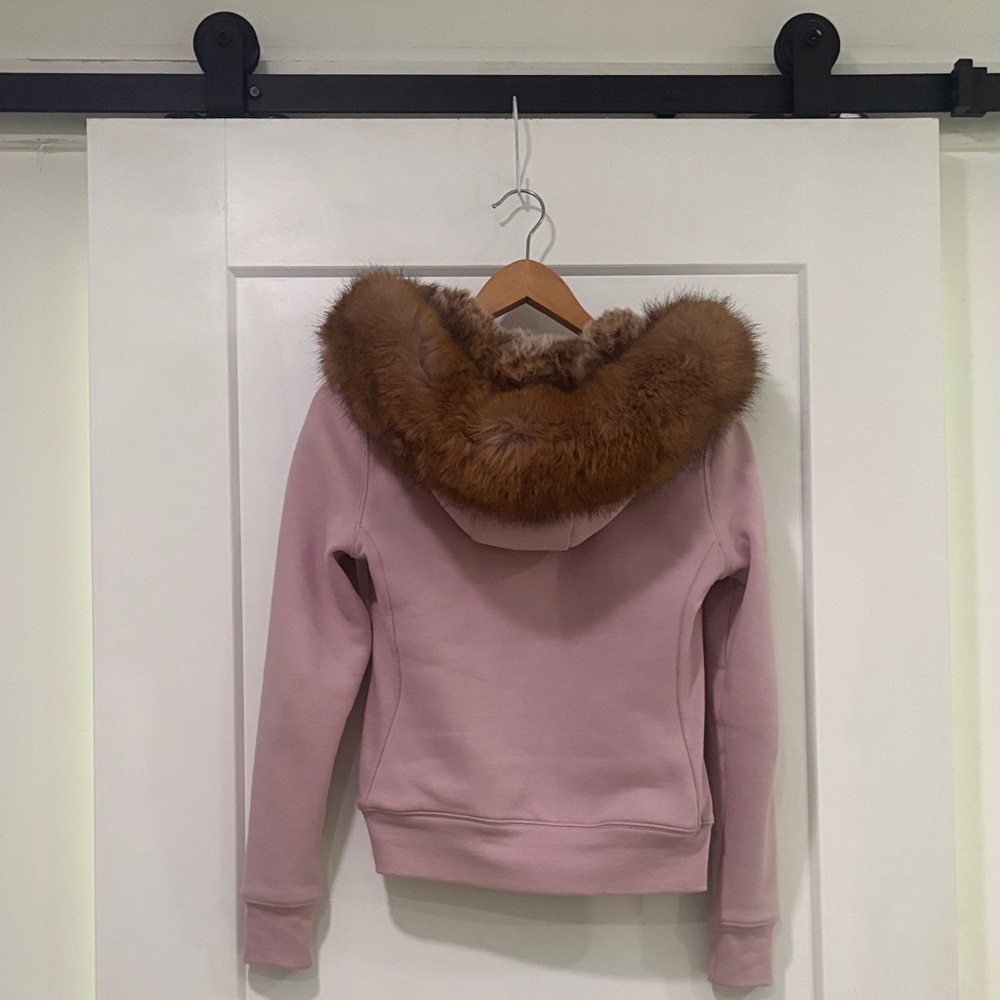 Aritzia Pink Zip-Up Hoodie with Brown Fur Hood Trim - Picture 3 of 4